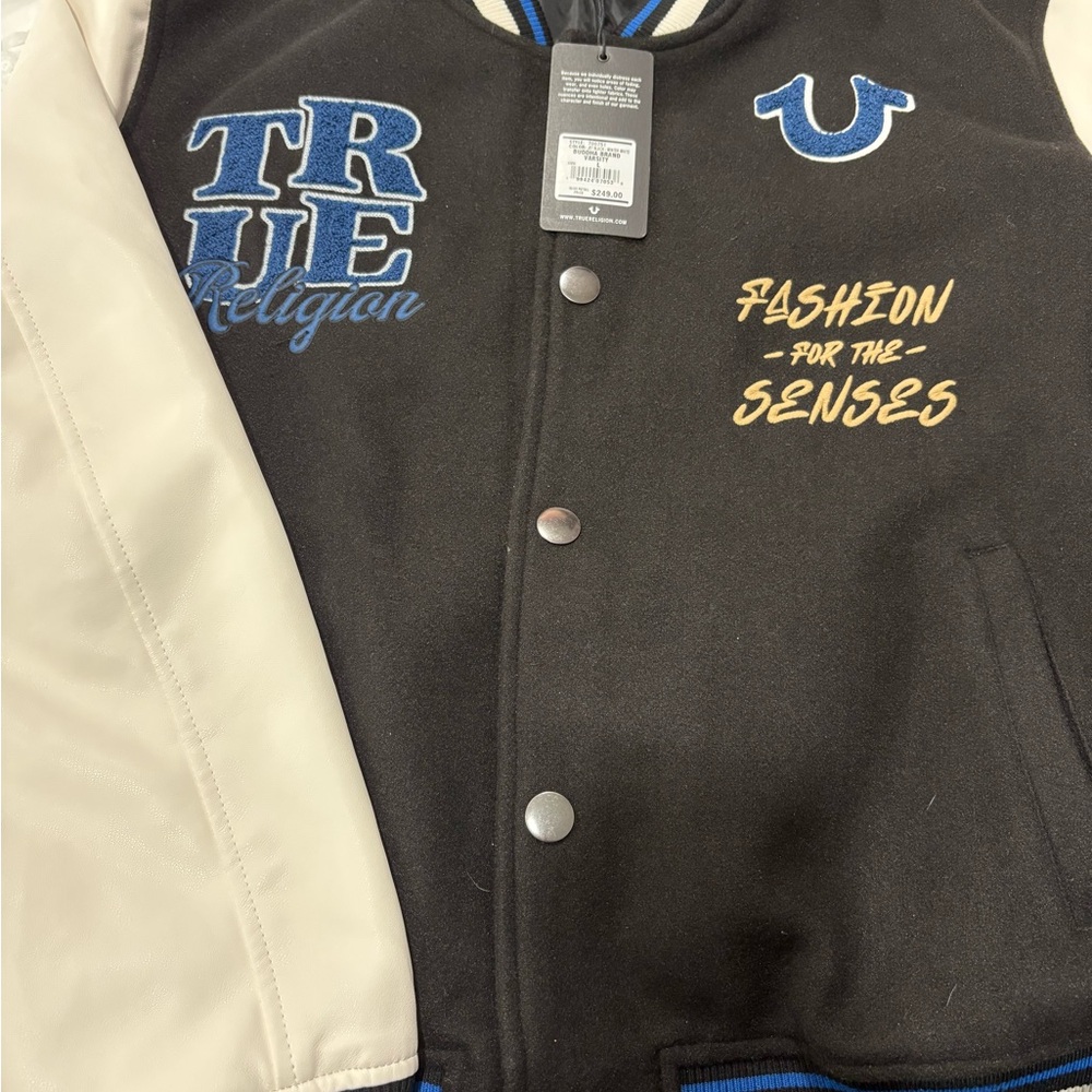 True Religion Black and White Varsity Jacket